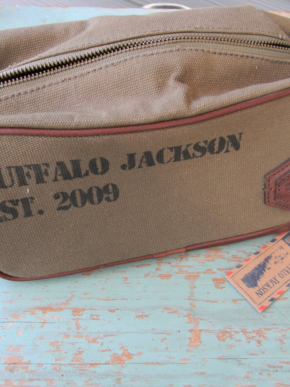 NWT Buffalo Jackson Toiletry DOPP KITT  Canvas & Leather Top Zipper TRAVEL